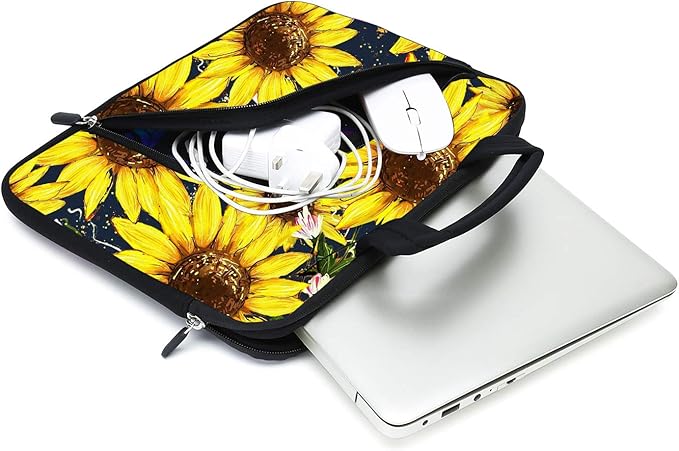 11.6" 12.2 inches Laptop Sleeve Chromebook Case Ultrabook Case Notebook Sleeve Tablet Case Neoprene Handle Sleeve for Men Women, Two Pockets Fit Apple MacBook Air Samsung Acer HP(Sunflowers)