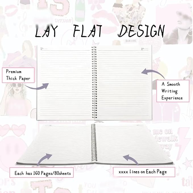 Music Singer Fans A5 Notebooks, Spiral Notebook College Ruled A5, 160 Pages Thick Paper Wire Bound Notebooks for Note Taking School Office Supplies,Pink