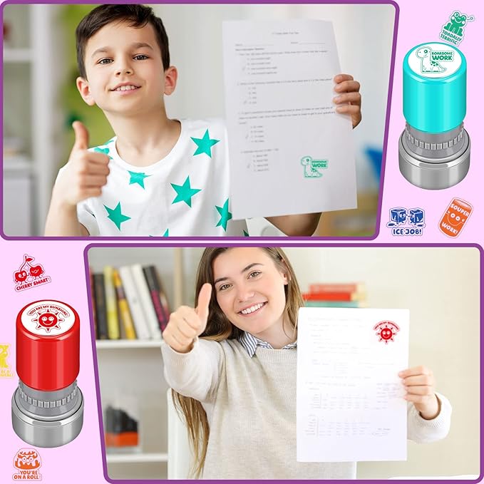 Yinder 24 Pcs Teacher Stamps for Classroom Self Inking Classroom Stamps Bulk for Teachers Elementary Colorful Motivational Encouraging Gifts(Cute Animal)