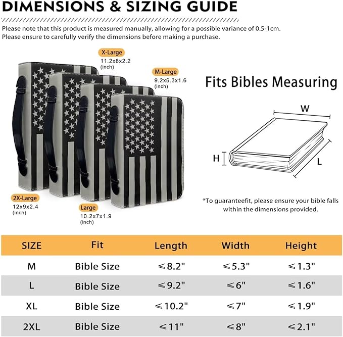 Lotusorchid American Flag Printed Leather Bible Cover for Women Size Large Bible Case with Handle and Zipper, Church Protector Bible Bags