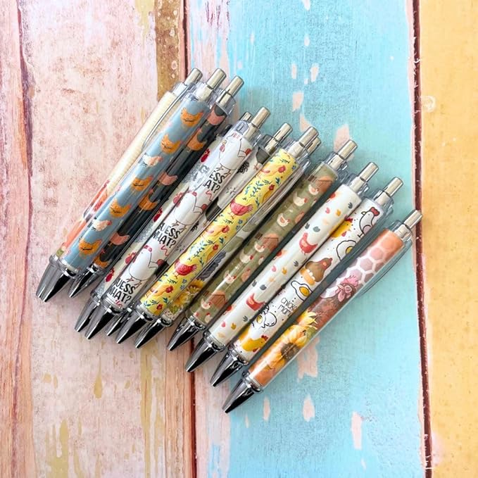 10PC Chicken Writing Pens Rooster Hay Chickens Lovers Ballpoint Lady Pen Office Supplies Pencils Bird Turkey Duck Roosters for Women Men Fun Themed Gag Gifts Gift Accessories Desk Decor Novelty