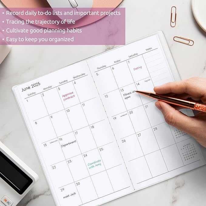 Pocket Calendar 2025-2026, Floral Monthly Planner 2025-2026 - 3.7" x 6.7" - Runs from January 2025 Until December 2026, Pocket Calendar 2025 with PVC Cover for Organizing & Planning