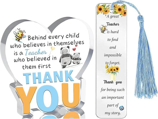 Teachers Gifts for Women Men Acrylic Plaque Bookmark Set Birthday Gifts for Professor Personalised Thank You Keepsake Bookmarker Teacher's Day Christmas Appreciate Graduation Gifts from Class Students