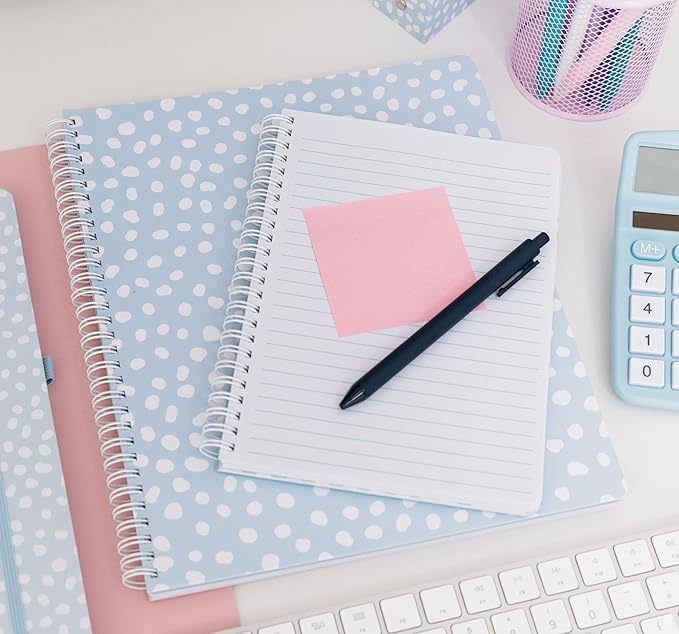 Steel Mill & Co Cute Large Spiral Notebook College Ruled, 11" x 9.5" with Durable Hardcover and 160 Lined Pages, Light Blue Dots