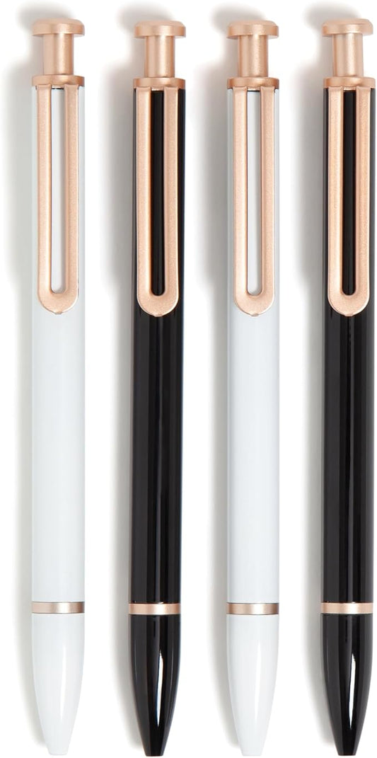 U Brands Monterey Ballpoint Pens, Set of 4, Black and White With Rose Gold Details, Bold (1.0 mm) Point, Black Ink