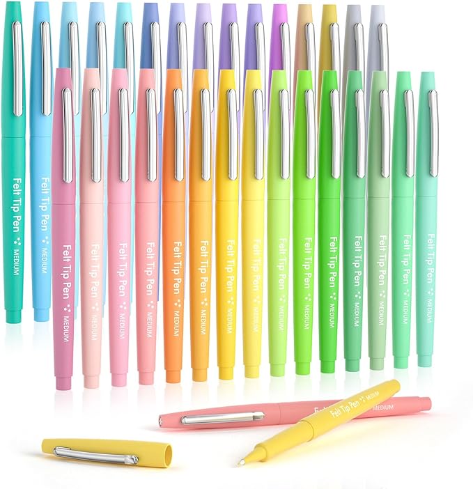 Lelix 30 Colors Felt Tip Pens, Medium Point Pastel Colored Pens, Felt Tip Markers Pens For Journaling, Writing, Note Taking, Planner Coloring, Perfect for Art Office and School Supplies