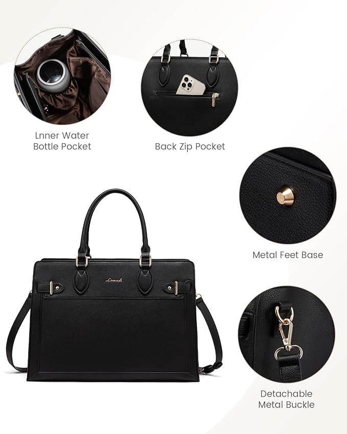 LOVEVOOK Laptop Bag for Women, 15.6 Inch Large PU Leather Tote Bag, Professional Teacher Work Bag, Waterproof Business Computer Briefcase, Shoulder Tote Purse for Office