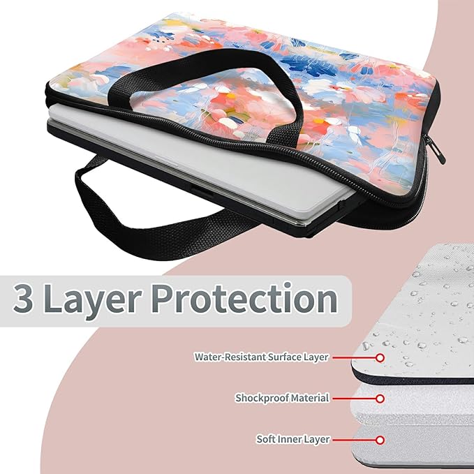 Laptop Sleeve Case Bag 13 inch, Watercolor Flowered Slim Carrying Case Durable Handbag Travel Laptop Bag for 13 inch MacBook Air M3/M2/Pro M2/ 13" iPad Pro/Air M4/M2 2024