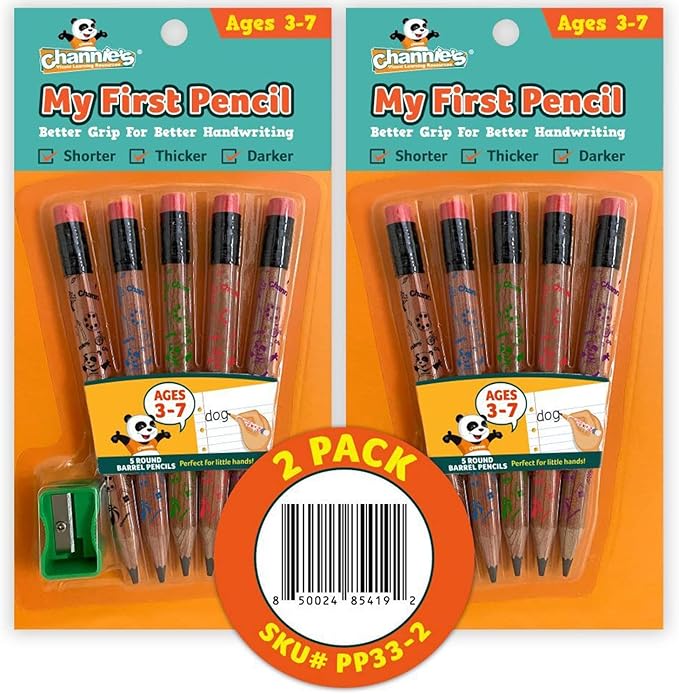 Channie's My First Pencil, Easy-to-Hold Write Size Graphite Jumbo Barrel Presharpened Wooden 2B Small Pencils for 3-7 Year Olds, Brown Color, 2 Pack (5 Pencils Each)