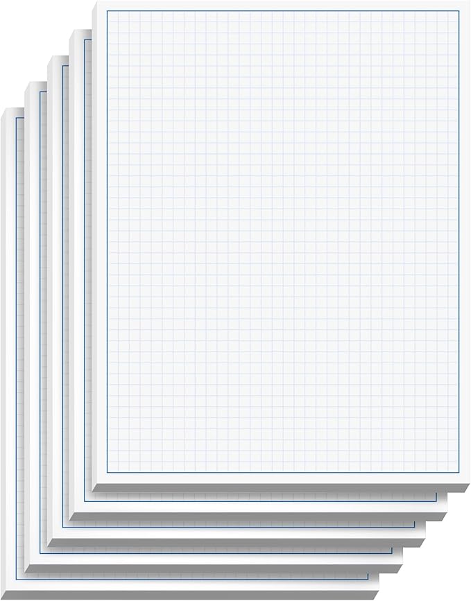 Graph Paper Pad for Blueprint Drawings, Drafting, Engineering Drawing, and Planning - Graph Paper 8.5x11 Blueprint Quadrille Grid Paper Pads with Blue Lines, High Brightness 50 Sheets (5-Pack)