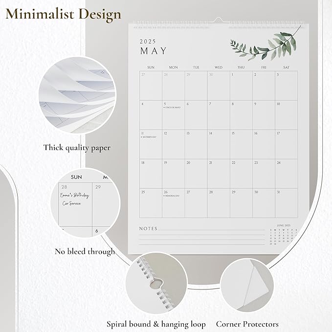 Vertical Greenery Wall Calendar 2025, 18 Months Calendar for Wall January 2025 to June 2026, 11x13.5 Inches Spiral Twin-Wire Binding