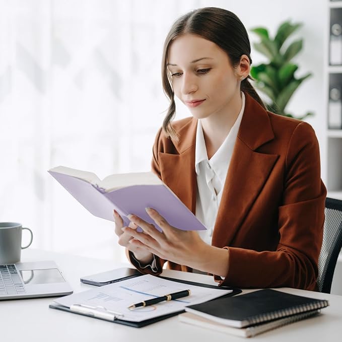 Hardcover Executive Notebooks, 160 Pages Line Ruled Classic Notebook Journal, Leather Notebooks with Pen for Bussiness College Writing MintPurple