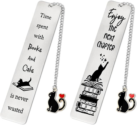 Jeffdad 2 Pcs Kitty Inspirational Words Bookmarks Funny Bookmarks Book Marker for Birthday Gifts Stainless Steel Bookmarks for Book Lovers Kids Teachers Friends Women Men (Type one)