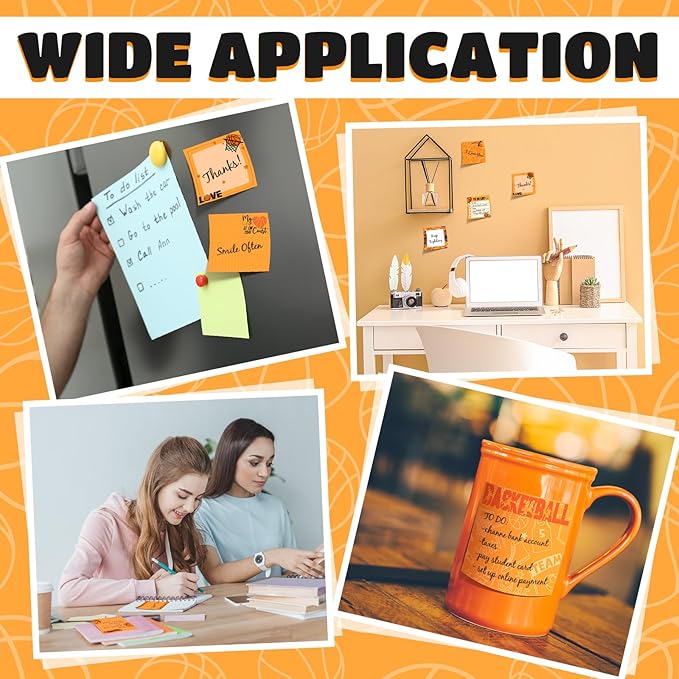 Thenshop 9 Pads Sport Sticky Notes Ball Self Stick Notepads 3x3 Inches Notes Cute Adhesive Memo Pad Gifts for Office Sports Birthday Party Favors(Basketball)