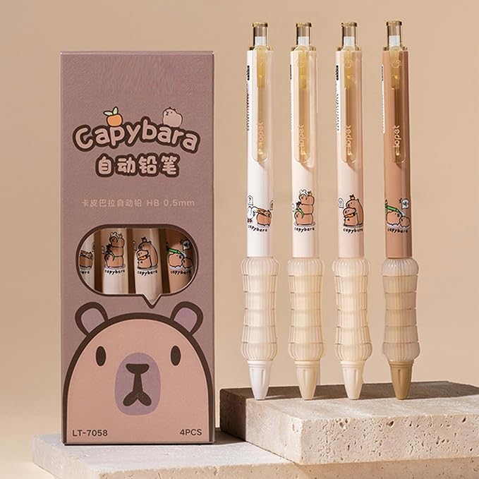 4 Pcs Mechanical Pencils 0.5mm Cute Capybara Mechanical Pencil Kawaii Cartoon Pencils School Pencil for Kids Students Girls Women (4Pcs Capybara)