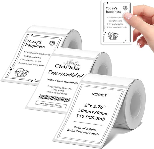3 Rolls Labels for NIIMBOT B1 B21 B3S K3 Label Maker, 2'' x 2.36'' (50x70mm) Printer Labels, Food Labels for Jars, Personalized Editable Labels for Home/School/Office