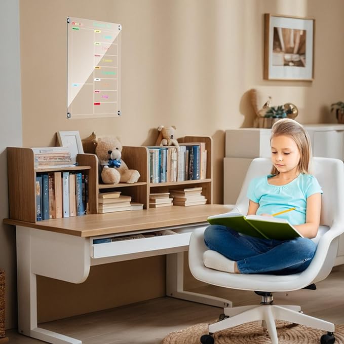 Fridge Calendar Meal Planning Board, Dry Erase Acrylic Magnetic Monthly Weekly Calendar Planner for Refrigerator with 6 Colors Markers (Transparent-Weekly(15.7x11.8"))