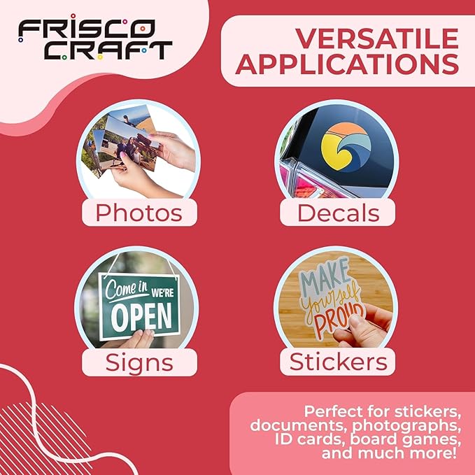 Frisco Craft Transparent Self Adhesive Laminating Roll - Self Laminating Sheets - Clear Vinyl for Decals, Sticker, & More - No Heat Sealing, Glossy, Clear Sheets (12" x 6 ft)