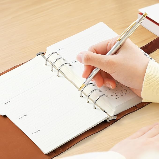 2025 Leather Planner A5 Leather 6 Ring Binder Planner Leather Binder Journal with Binder Pockets for Men and Women