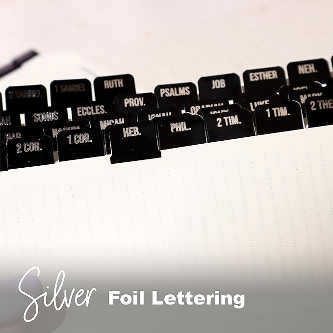 Idyllic Grace - Mini Bible Tabs, Silver Foil Lettering, Journaling, Small Bibles, Study Tool, 90 Tabs, Old and New Testament, Christian, Catholic, Apocrypha, Index Tabs, Glossy Laminated - Glorious