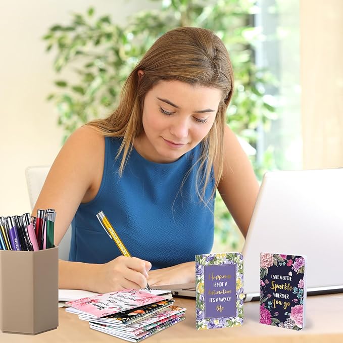 Funrous 32 Pcs Motivational Quote Pens Inspirational Notepads Mini Journal with Ballpoint Pen Small Notebooks Gift Set for Men Women Coworkers, Adult Party Favors Prizes Gift Bulk(Motivational)
