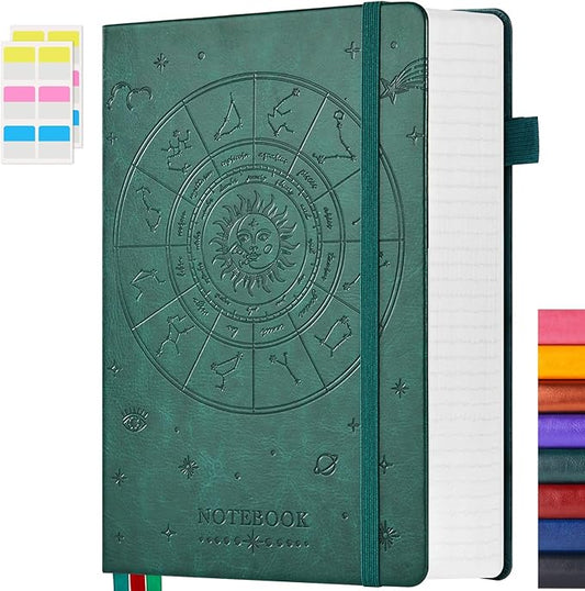 Hardcover Notebook Journal, B5 Lined Daily Journal College Ruled Notebook for Women Men, 320 Pages Large Writing Journal Notebook for School Work, Dark Green Leather Notebook, 7.1'' X 10''