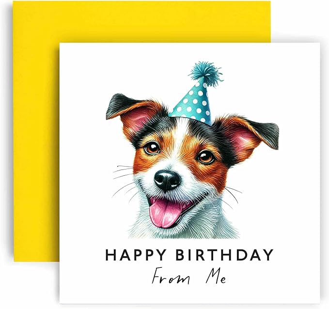 Huxters Birthday Card from the Dog – Jack Russell Terrier - Happy Birthday to Dog Mum and Dog Dad – Birthday Card from the Dog to Friends Family First Birthday (Jack Russell Terrier)