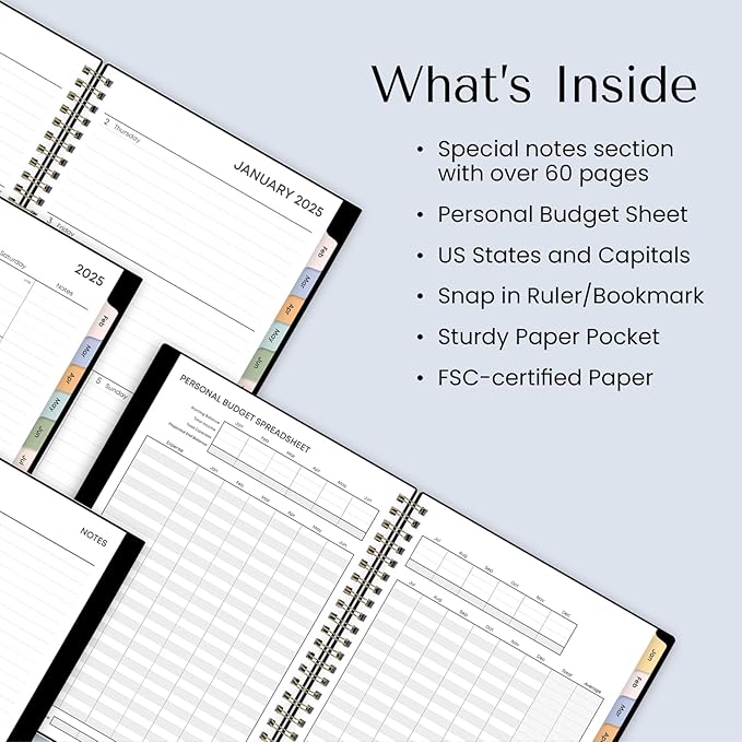 Blue Sky 2025 Weekly and Monthly Planner Calendar, January 2025 - December 2025, 5.875” x 8.625”, Wirebound, Flexible Frosted Cover, Laminated Tabs, Storage Pocket, Monroe Dark (Monroe Dark- 2025, 5.875" x 8.625")