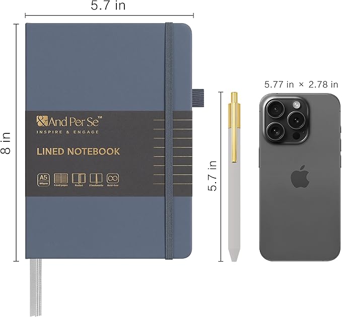 A5 Lined Journal and Pen Set, Hardcover Notebook with Pen, 160 Pages 100gsm Thick Ruled Paper for for Women Men Work Business School or Home Writing, 5.7'' x 8'' (Dark Blue)