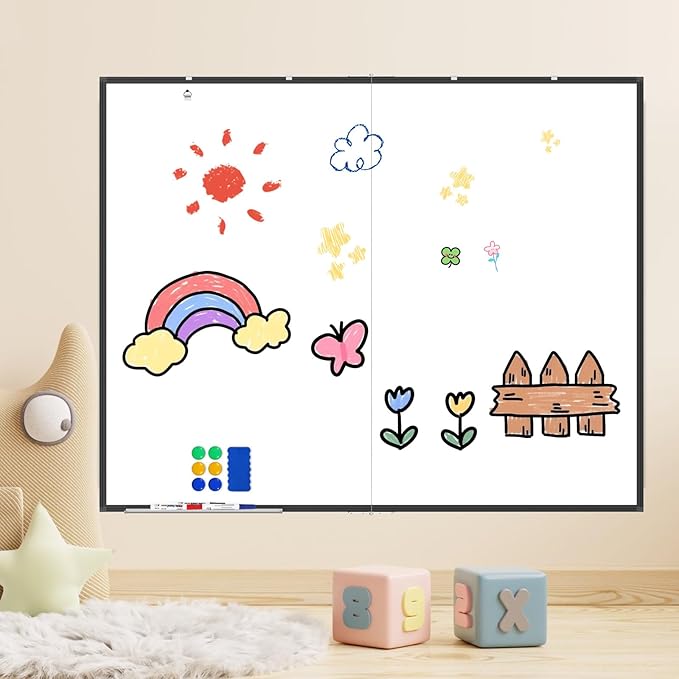 Big White Board, Double Magnetic White Board for Wall, Dry Erase Whiteboard with Calendar for Office Home & School (Black, 60x48 inch)