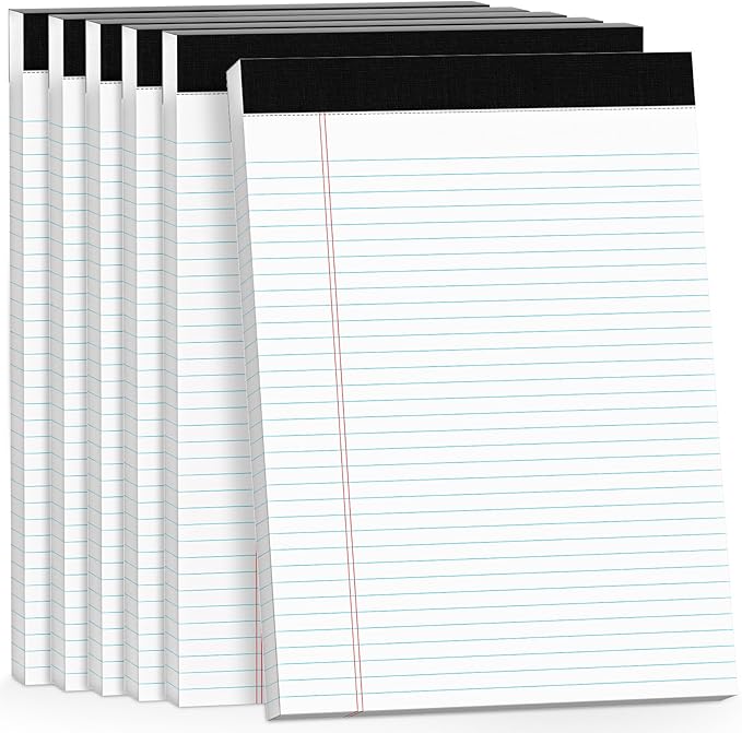 300 Sheets Legal Pads 8.5 x 11 College Ruled 6-Pack White Paper Note Pad Narrow Ruled 50 Sheets per Notepad Perforated Writing Pad Study Back 8x11 Legal Pads Pads of Paper