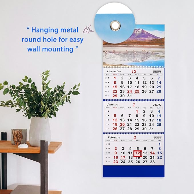 2025 Wall Calendar Large Wall Calendar 3 Month Display Vertical Calendar with Thick Paper 33" x 13" from Dec 2024 to Jan 2026 for Perfect Daily Planner (Blue-2)