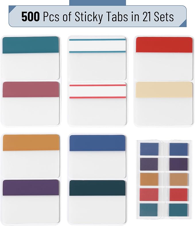 Mr. Pen- Sticky Index Tabs, 500 Pcs, 21 Sets, Colorful Sticky Tabs for Notebooks, Page Markers, Page Tabs for Binders, Page Tabs Sticky Tabs for Books, Notebook Tabs, Book Sticky Tabs for Notebooks