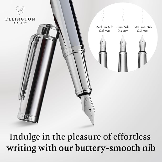 Luxury Fountain Pen Set- Fountain Pens for Writing - Smooth Extra Fine Nib - Includes Refillable Ink Converter, 3 Ink Cartridges [Black & Blue], Gift Box - Elegant Calligraphy