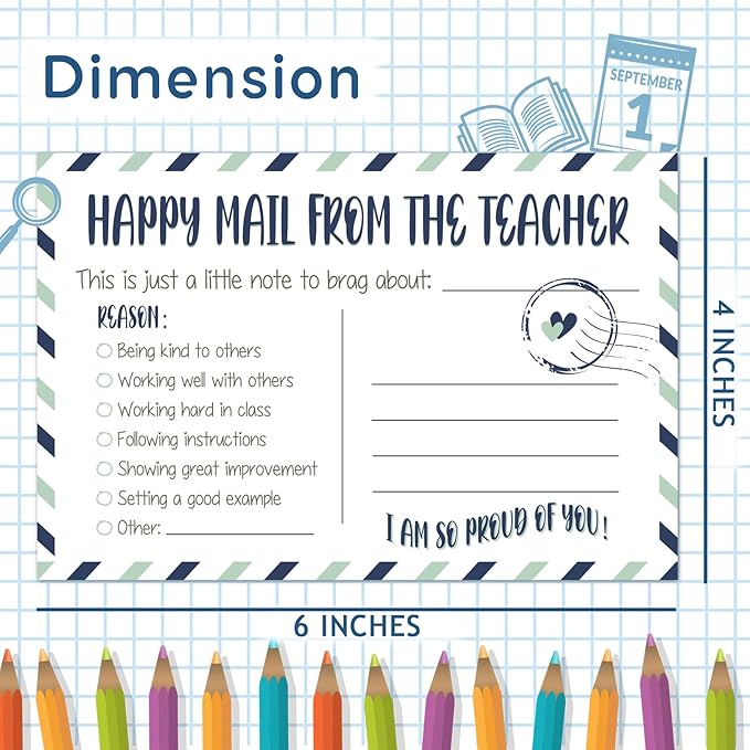 LOVEDMORE Happy Mail from Teacher to Students Incentive Cards, Teacher Mail for Elementary Classroom Rewards