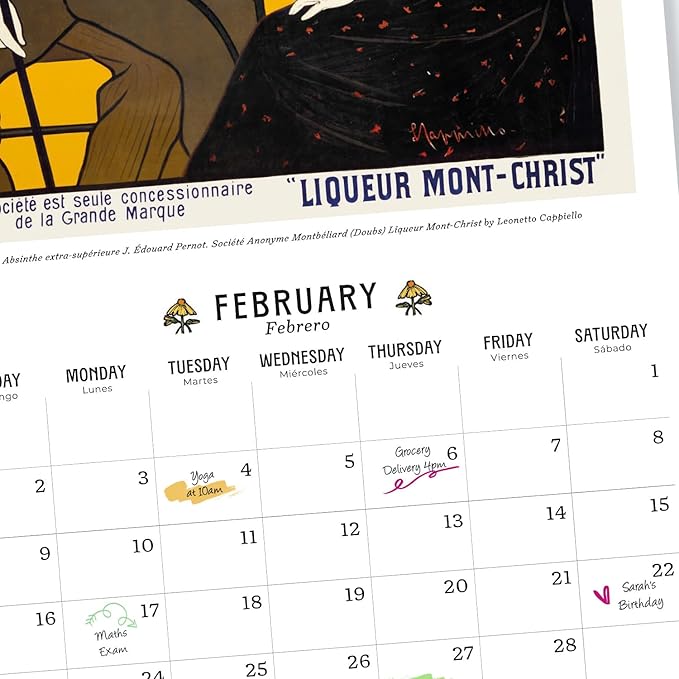 Art Nouveau Wall Calendar 2025 12" x 12" FSC® Plastic Free - Starts Week On Sunday | Square Wall Calendar 2025 | Family Planner Calendar 2025 | Art Calendar 2025 | Vintage Calendar 2025