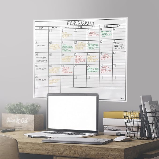 Dry Erase Laminated Jumbo Wall Calendar, Huge 24-inch by36-Inch Size, Monthly Planner for Home Office, Classroom, Large Date Boxes, Reusable Film, Never Folded, Includes 5 Markers, 8 Tacks. I Eraser