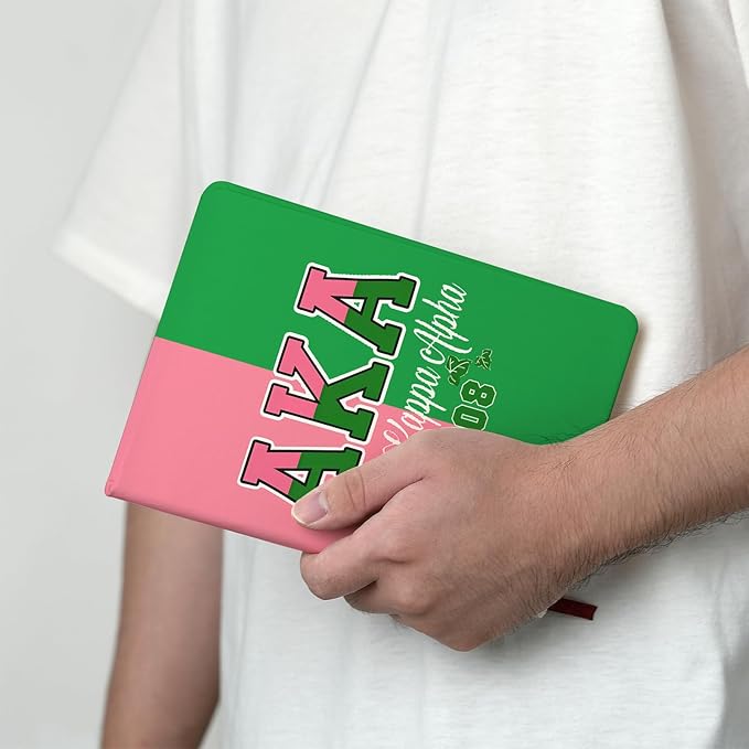 AKA Sorority Gift Leather Notebook for Women Girls Pink and Green Greek Sorority Journal Notebook Sisterhood Graduation Gift (2)