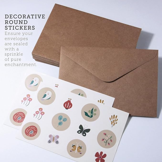 Deluxe Floral Birthday Cards Set - Bulk Assortment with Kraft Envelopes & Round Stickers, Perfect for Women, Baby Showers, Thank You Notes, and Gift Messages - Vibrant Flower Designs on Quality Paper.