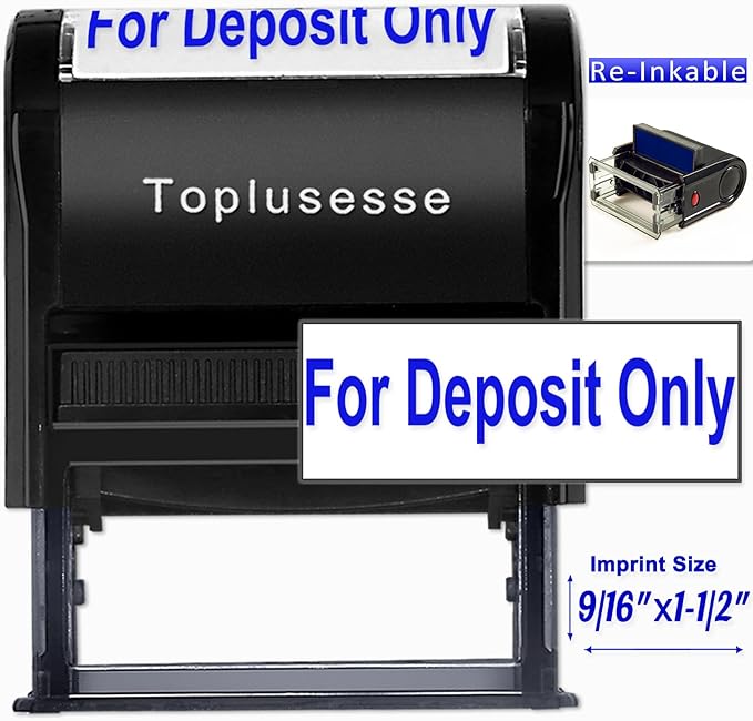 for Deposit Only Stamp Self Inking for Deposit Only Message Bank Stamp Office Supplies- Blue Ink One Line