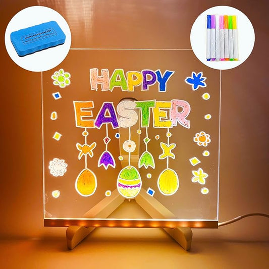 Acrylic Led Dry Erase Board - Creative Rewritable Message Center Board - Regularly Led Note Board with Colour Pens - Light up a Glow Memo Board Note with 7 Pen - Free Eraser Easy to Clean
