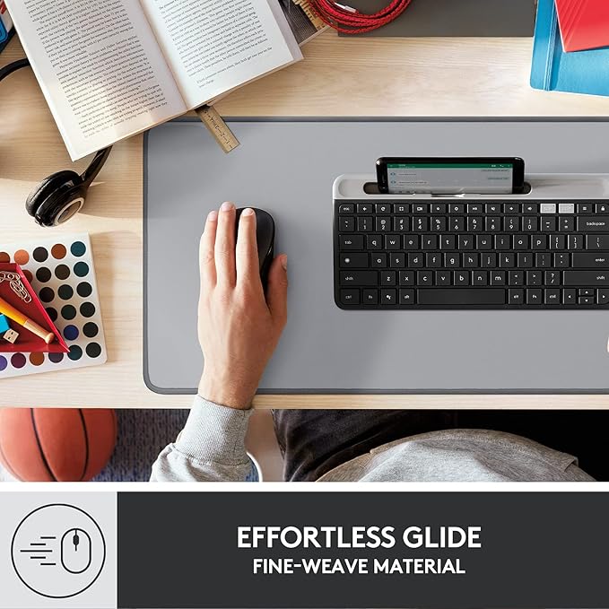 Logitech Desk Mat - Studio Series, Multifunctional Large Desk Pad, Extended Mouse Mat, Office Desk Protector with Anti-slip Base, Spill-resistant Durable Design, in Mid-Grey