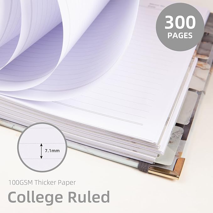 A4 Spiral Notebooks for Work, 300 Pages Lined Spiral Journal Notebook, 5 Subject College Ruled Journals for Writing, 11”x9.25''Journaling Notebooks for School Office Supplies (Grey Marble)