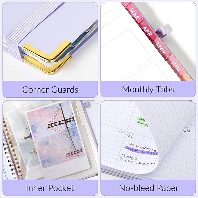 Forvencer Daily Planner 2025-2026, 18 Month Academic Planner, 8.5" x 11", Weekly and Monthly Planner, Jan 2025 - Jun 2026, Hardcover Day Planner, Spiral Agenda Book with Colorful Tabs, Office Home School Supplies, A4, Lavender Purple