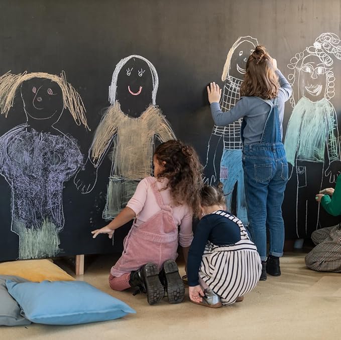 Chalkboard Wallpaper Stick and Peel(1.48ft.x6.5ft.) Chalk Board Wall Paper Chalk Paint Removable Renovate Blackboard Sticker with 5 Chalks for Home&Office Wall Board Sign(17.7 * 79Inches)