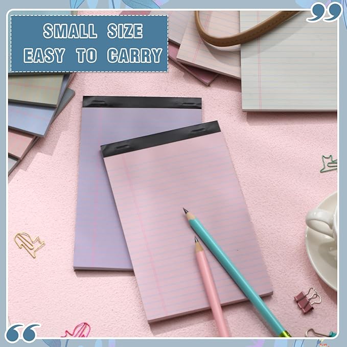 Lincia 12 Pcs 5" x 8" Colored Note Pads Mini Legal Pads Ruled 50 Sheets Per Micro Writing Pads Perforated and Lined for College Office Supplies (Dreamy Colors)