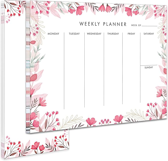 Weekly Planner Notepad Cute Set of 2 Undated Weekly Calendar Pad Tear Off 52 To Do List Notepad Weekly Desk Planner Planning Pads Memo Productivity Tracker for Work Goals Notes Schedule Ideas, Pink