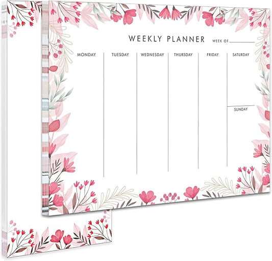 Weekly Planner Notepad Cute Set of 2 Undated Weekly Calendar Pad Tear Off 52 To Do List Notepad Weekly Desk Planner Planning Pads Memo Productivity Tracker for Work Goals Notes Schedule Ideas, Pink