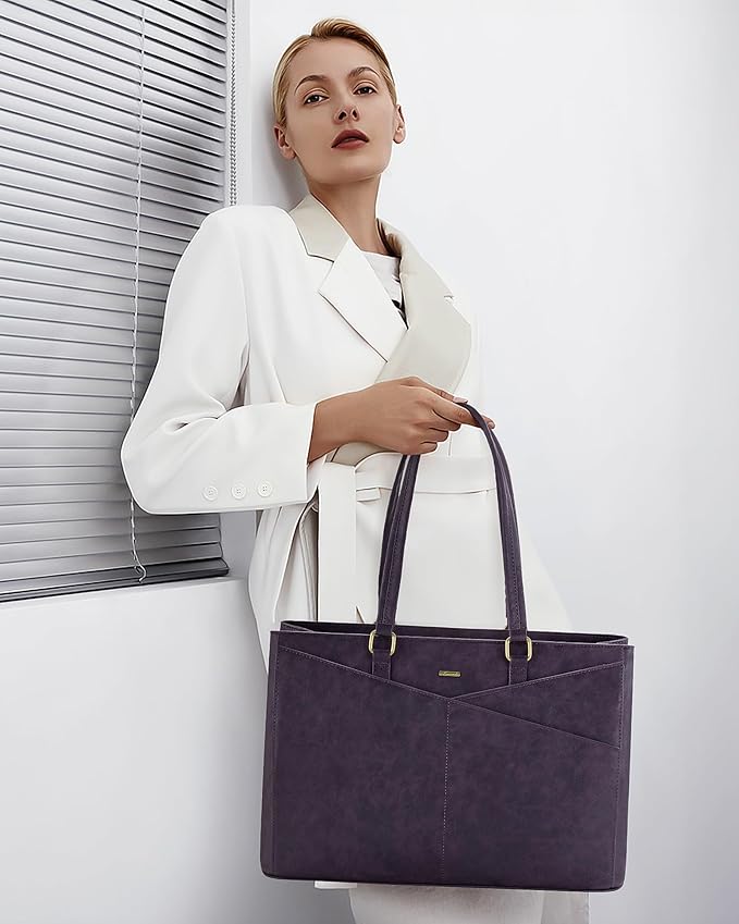 LOVEVOOK Laptop Bag for Women 15.6 Inch Tote Bags Waterproof Leather Briefcase Computer Women Business Office Work Bag, Vintage Purple