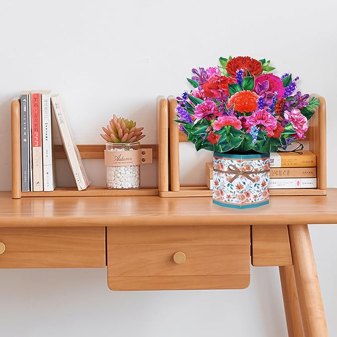 Carnation Bouquet Pop Up Card, Flower 3D Greeting Card with Envelope for Any Occasion, Birthday, Mother's Day, Anniversary, Valentines Day, Foldable Flower Cards for Mother or Loved Ones